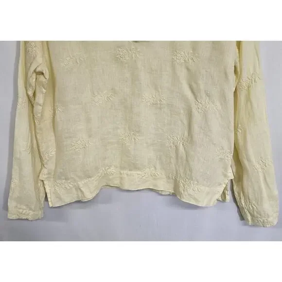 CP Shades Yellow Linen Embroidered Long Sleeve V-neck Boxy Oversized Top Size XS - Picture 3 of 7